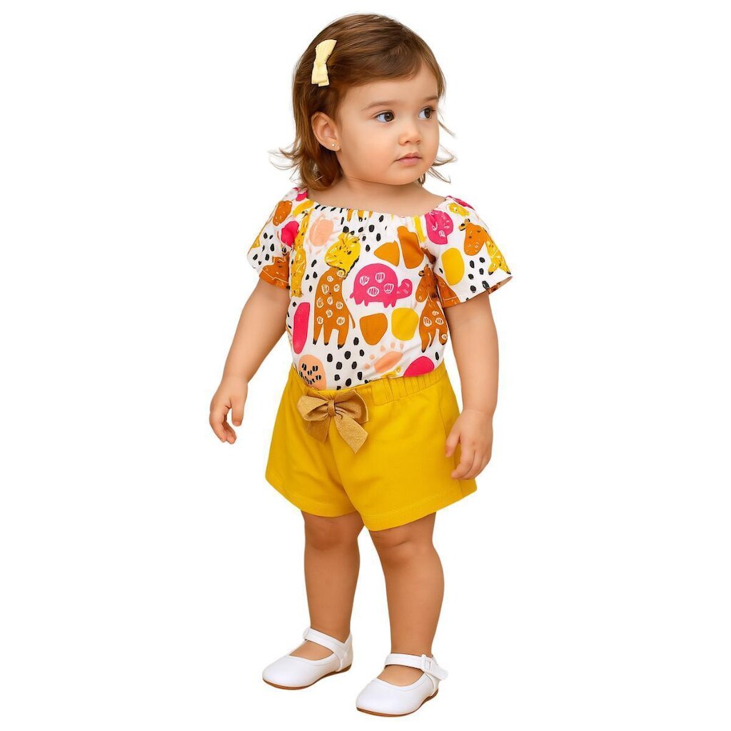 Conjunto Bebê Infantil Menina Blusa e Shorts Algodão Kyly