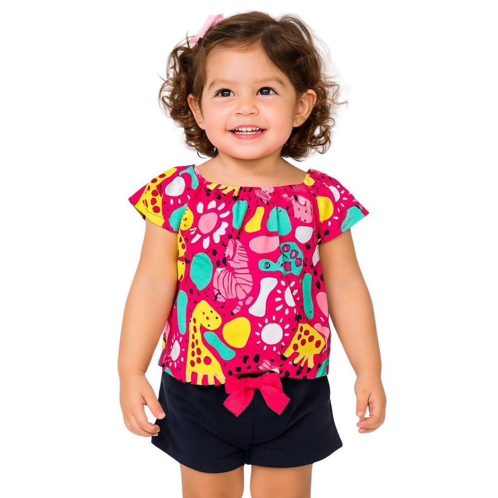 Conjunto Bebê Infantil Menina Blusa e Shorts Algodão Kyly