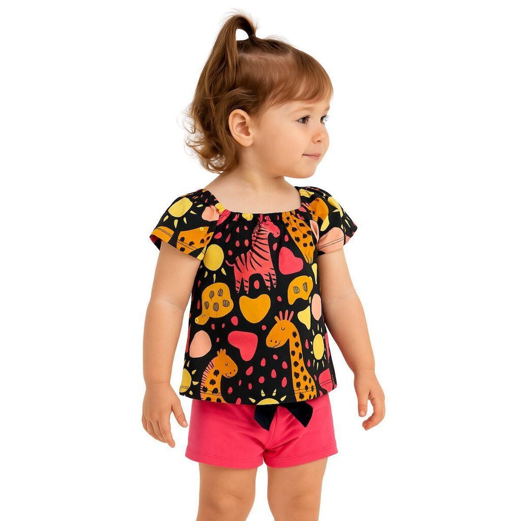 Conjunto Bebê Infantil Menina Blusa e Shorts Algodão Kyly
