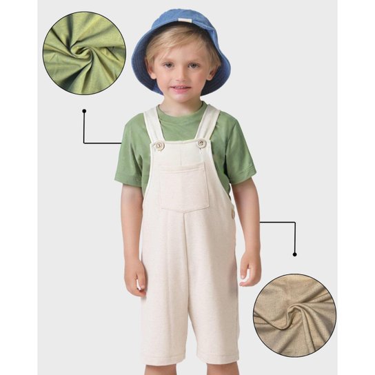 Conjunto Bebê Jardineira Blusa Malha - Menino Tamanho P a G