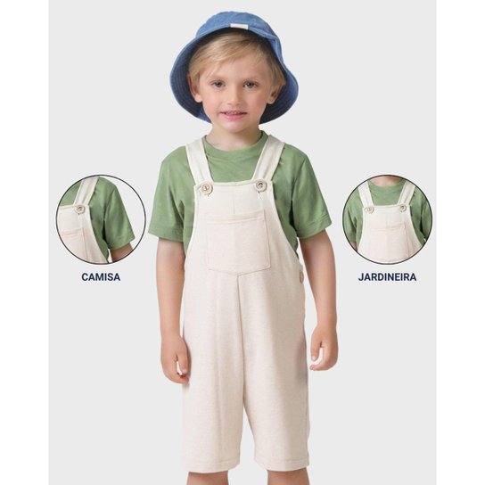 Conjunto Bebê Jardineira Blusa Malha - Menino Tamanho P a G