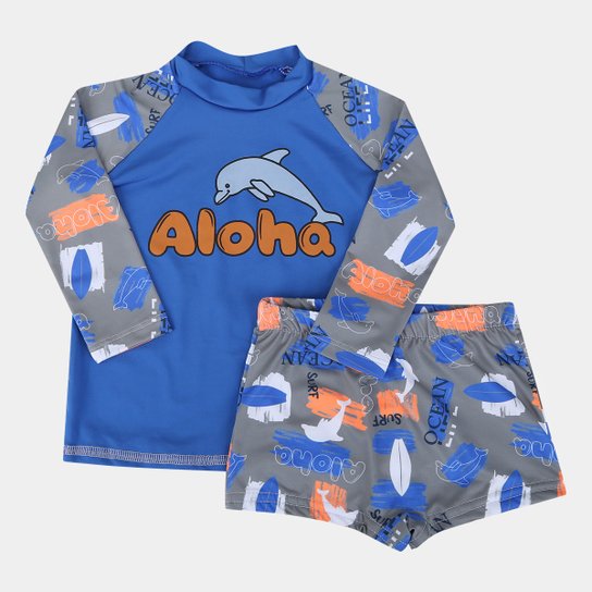 Conjunto Bebê Marlan Praia Aloha Masculino - Chumbo Menor preço em Conjunto Bebê Marlan Praia Aloha Masculino - Chumbo