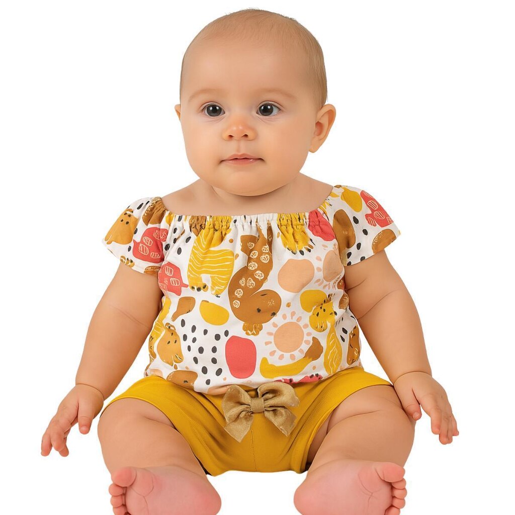Conjunto Bebê Menina Blusa e Shorts Algodão Kyly