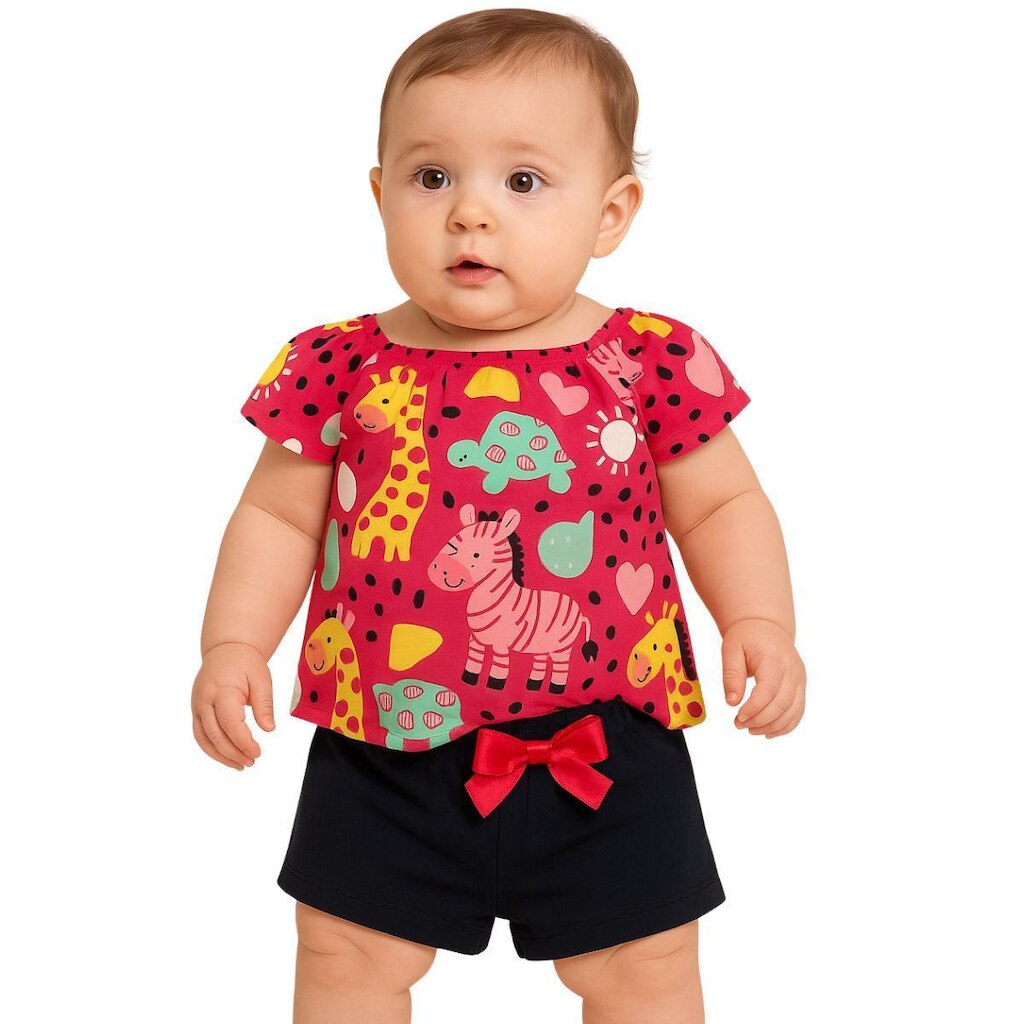 Conjunto Bebê Menina Blusa e Shorts Algodão Kyly