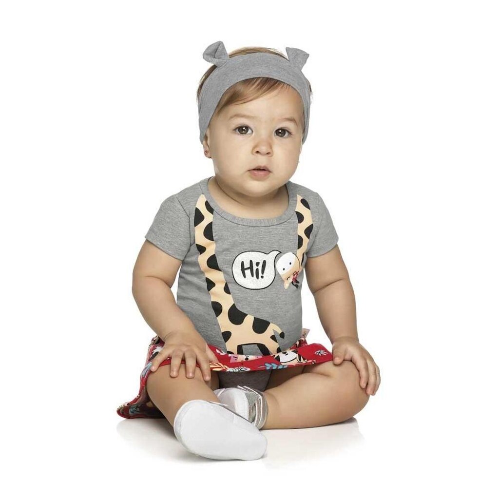 Conjunto Bebê Menina Body e Saia Em Cotton Elian