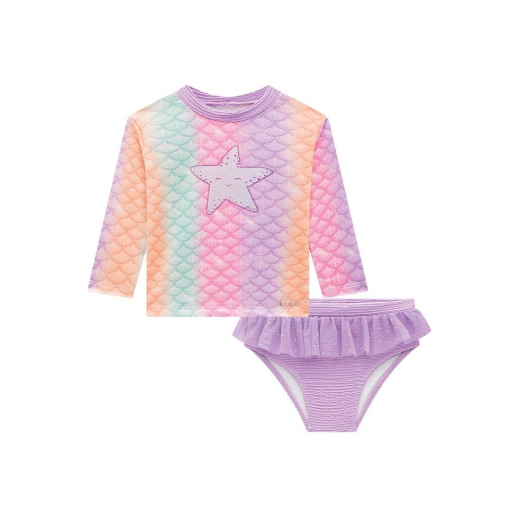 Conjunto Bebê Menina Com Babados e Proteção Uv 50+ Kukiê