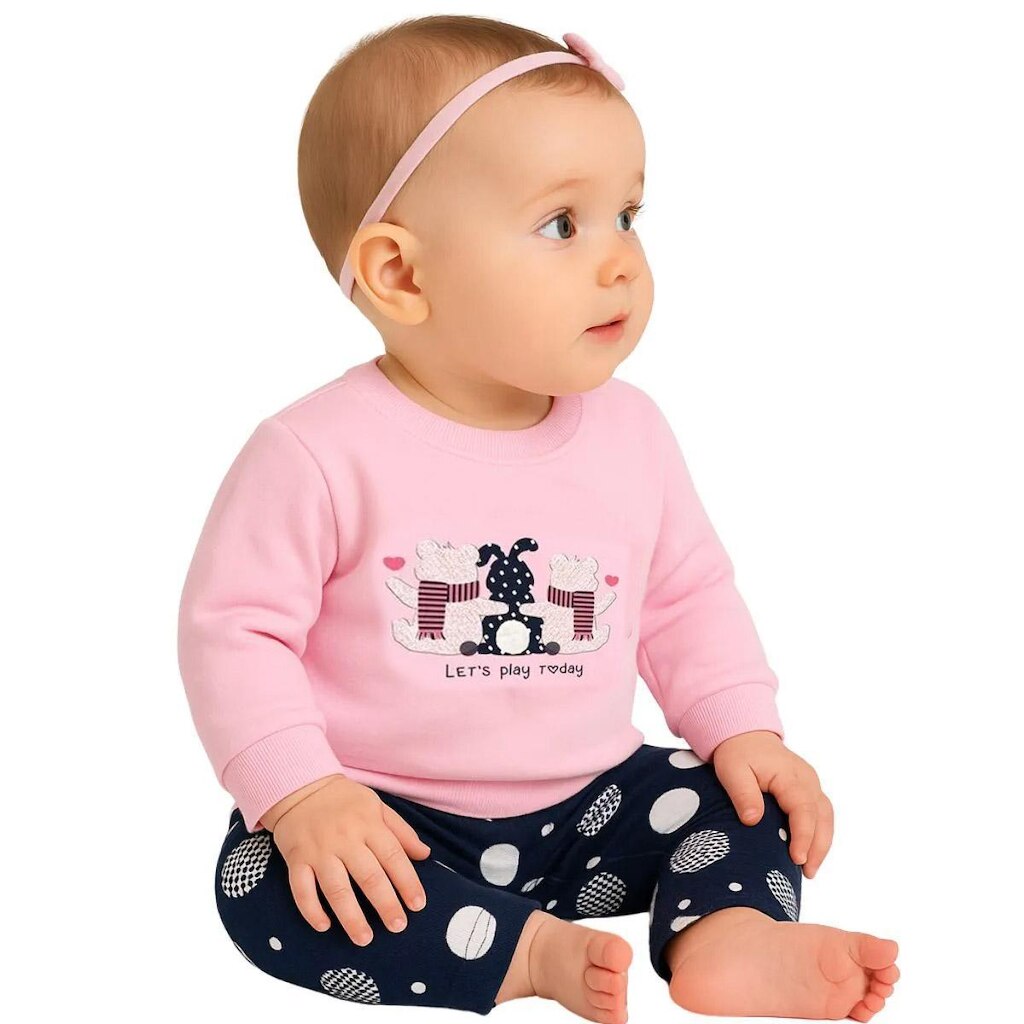 Conjunto Bebê Menina Moletom Peluciado Com Bordado e Legging Estampada Kyly