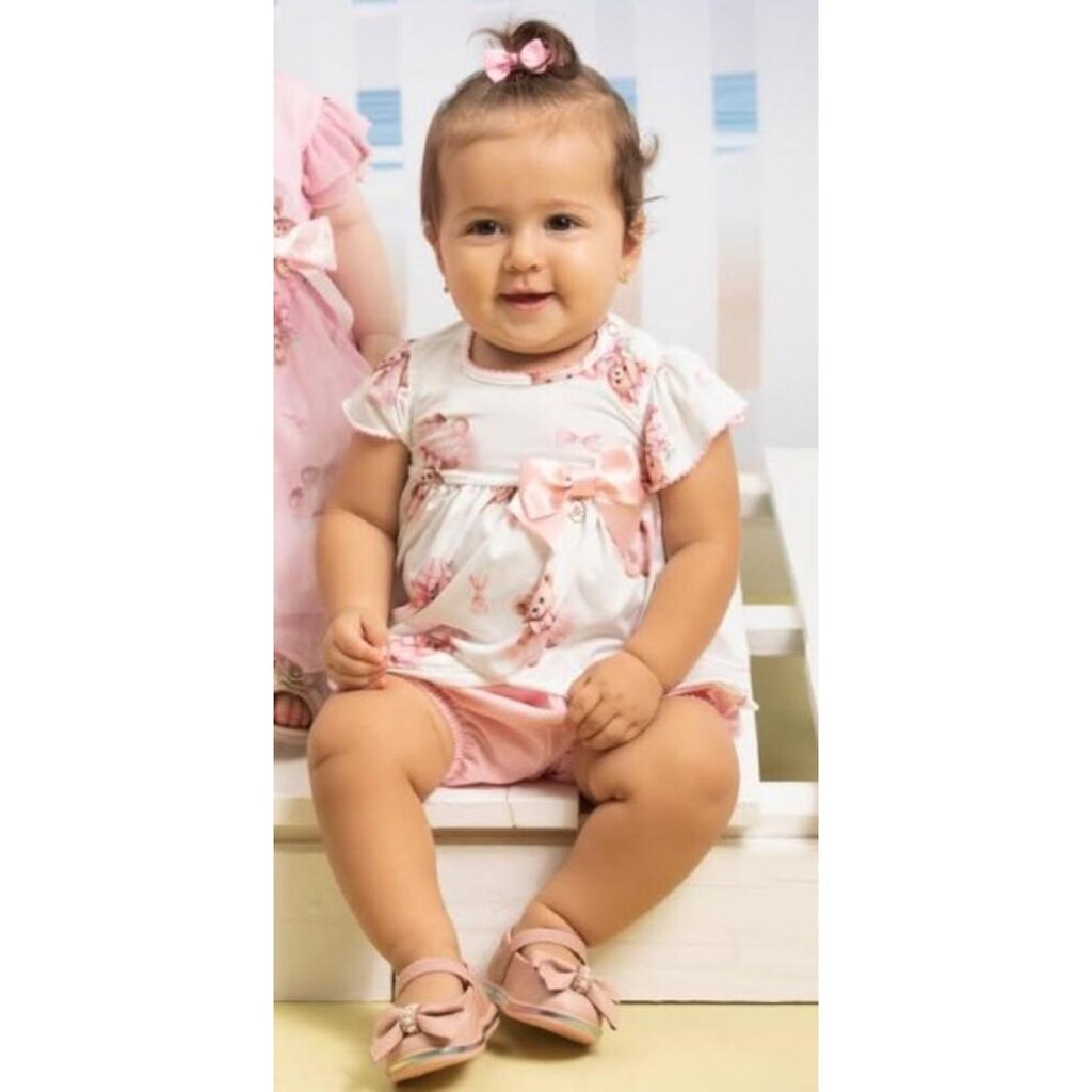 Conjunto Bebê Menina Suedine Estampado Verão Lessakids B9087