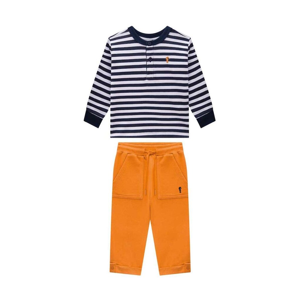 Conjunto Bebê Menino Blusa Listras/Calça Moletom Onda Marinha