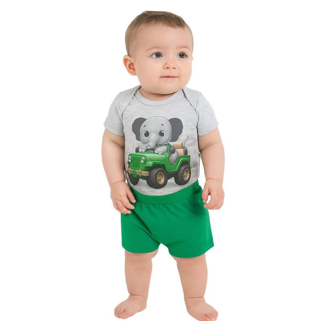 Conjunto Bebê Menino Body e Shorts Com Aplicação Kyly