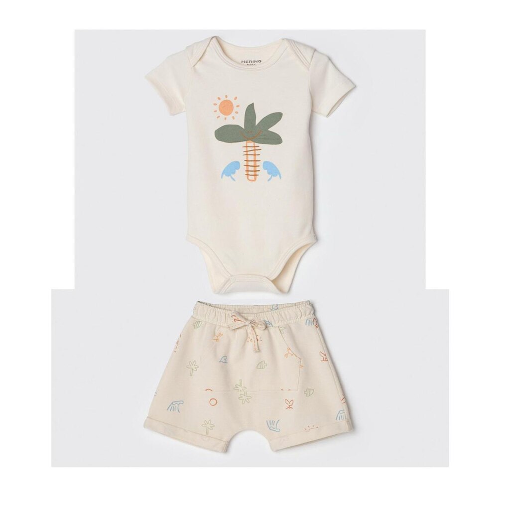 Conjunto Bêbe Menino Body/Shorts Floresta Bege Hering