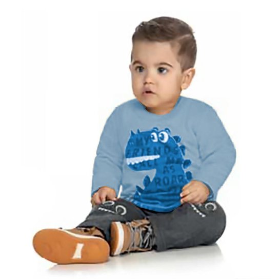 Conjunto Bebê Menino Moletom Dino Friends Azul Claro - Azul Claro Menor preço em Conjunto Bebê Menino Moletom Dino Friends Azul Claro - Azul Claro