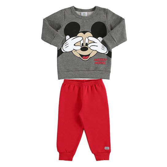 Conjunto Bebê Moletom Disney By Marlan Mickey Mouse Masculino - Mescla Menor preço em Conjunto Bebê Moletom Disney By Marlan Mickey Mouse Masculino - Mescla
