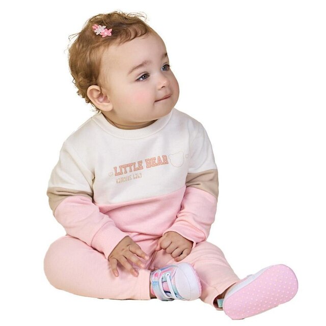 CONJUNTO BEBÊ MOLETOM E MOLECOTTON ROSA ANGEL KAMYLUS