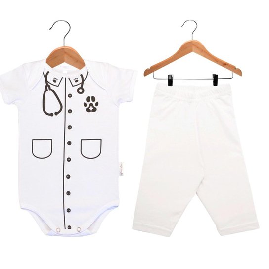 Conjunto Bebê Nigambi Jaleco Veterinário Unissex - Branco