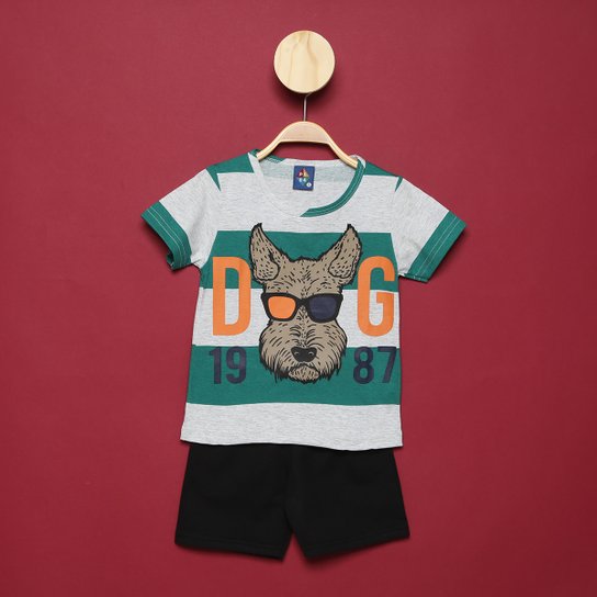 Conjunto Bebê Pipa Dog Camiseta + Bermuda Masculino - Mescla Menor preço em Conjunto Bebê Pipa Dog Camiseta + Bermuda Masculino - Mescla