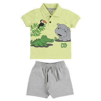 Conjunto Bebê Polo E Bermuda Animais VD Citronela