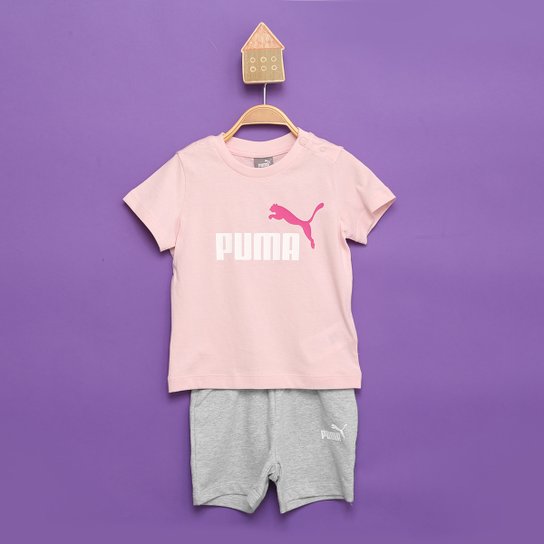 Conjunto Bebê Puma Minicats Short e Camiseta Menina - Rosa Menor preço em Conjunto Bebê Puma Minicats Short e Camiseta Menina - Rosa