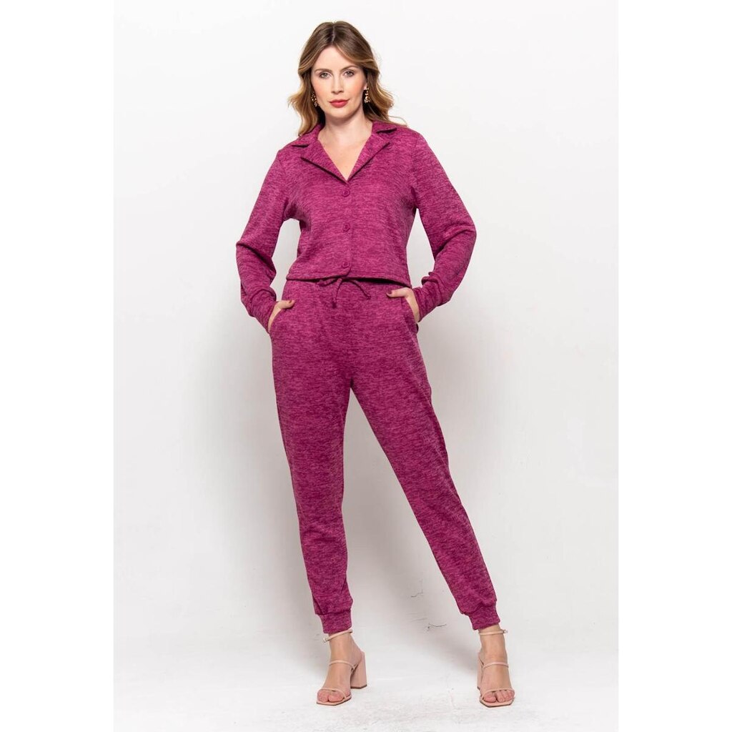 Conjunto Bisô Blusa e Calça Jogger Fúcsia - Rosa - P