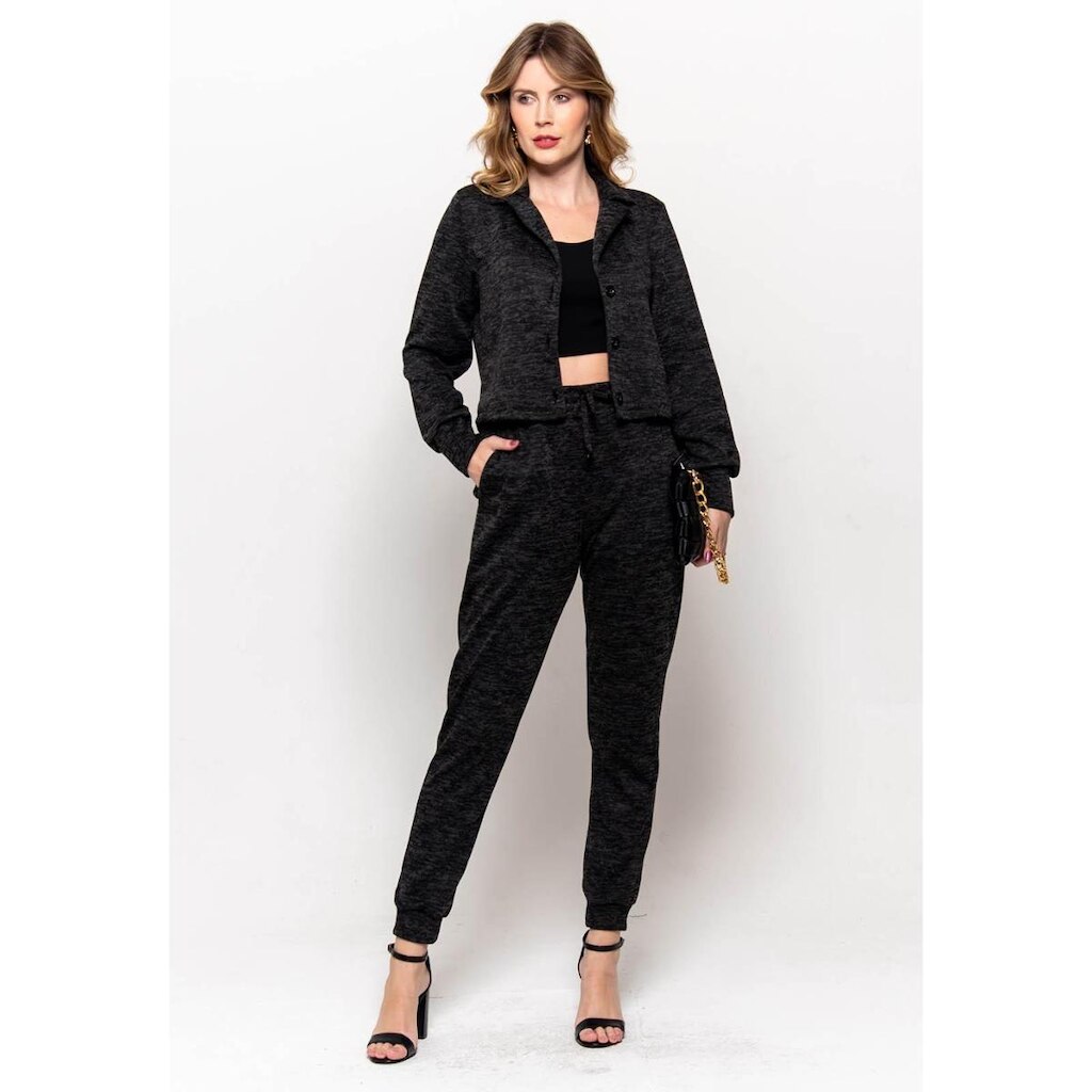 Conjunto Bisô Blusa e Calça Jogger Preta - Preta - M