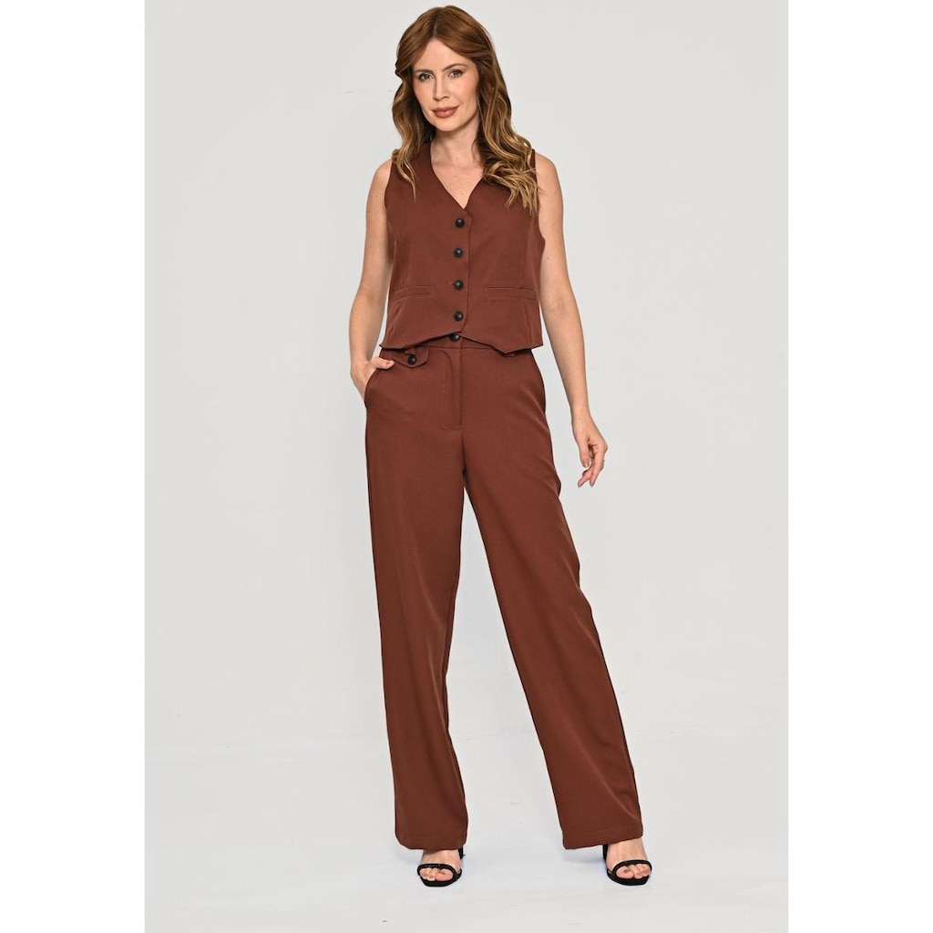 Conjunto Bisô Colete e Calça Alfaiataria Lisa arrom - M