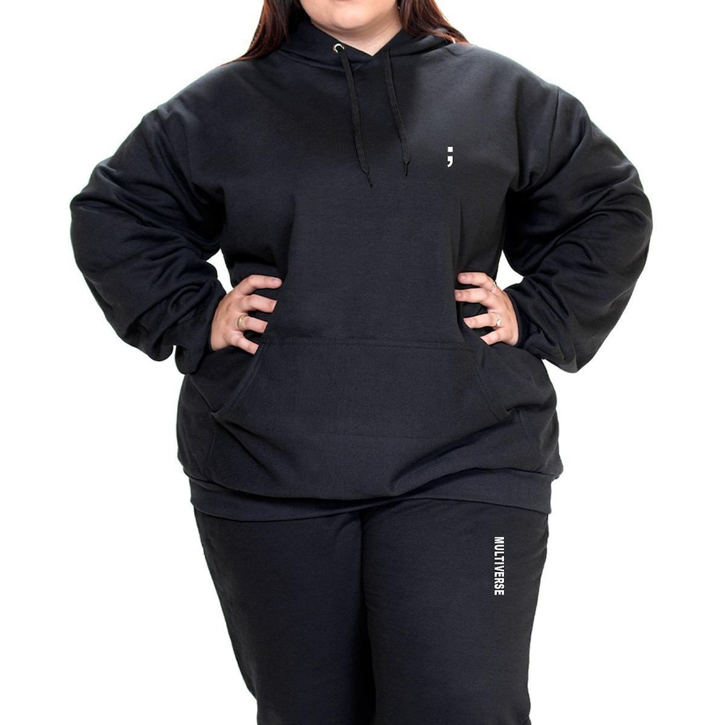 Conjunto Blusa Blusão Moletom Canguru e Calça Plus Size Ponto e Virgula TropiCaos