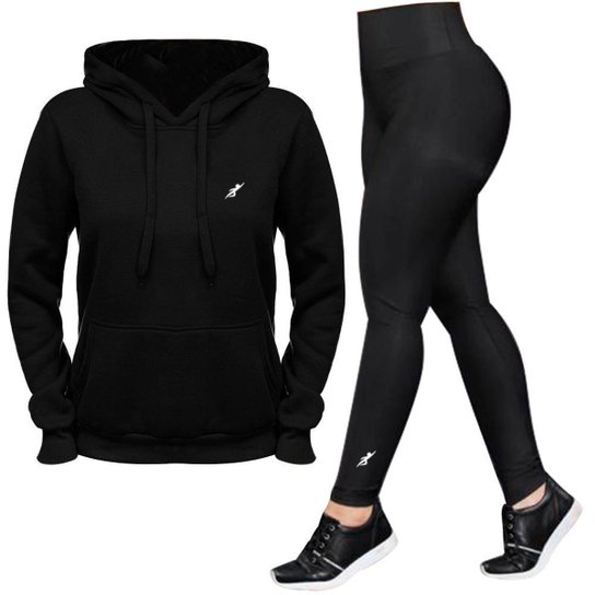 Conjunto Blusa Canguru com Bolsa e Capuz e Legging - Preto - Ello - Preto Menor preço em Conjunto Blusa Canguru com Bolsa e Capuz e Legging - Preto - Ello - Preto