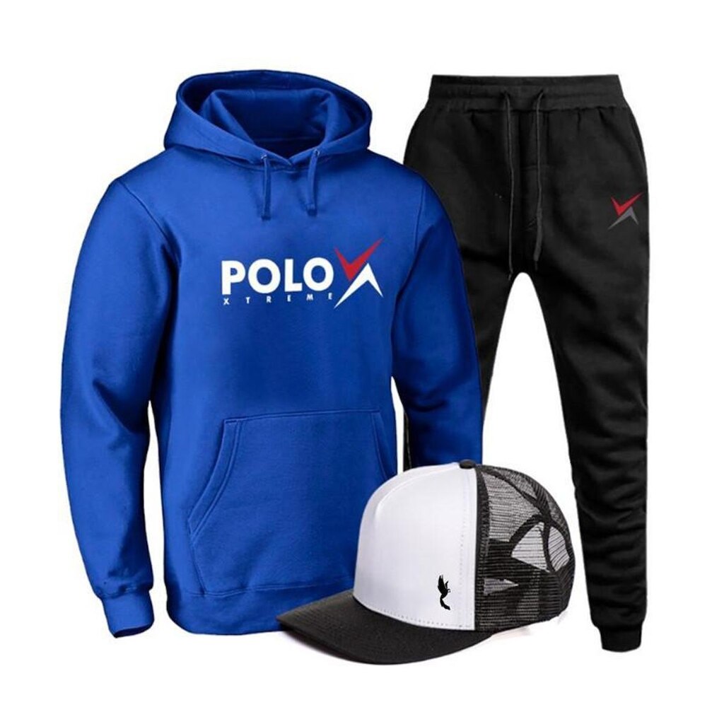 Conjunto Blusa Casaco Calça Moleton Boné Polo Extreme Confortável Royal
