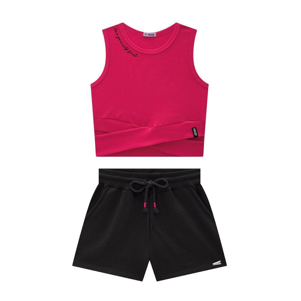 Conjunto Blusa Cropped e Short Em Moletinho Nina Go