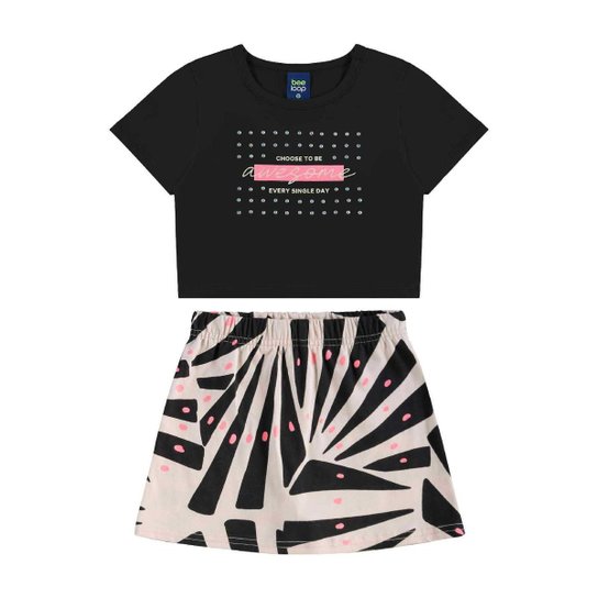 Conjunto Blusa Cropped e Short-Saia Bee Loop