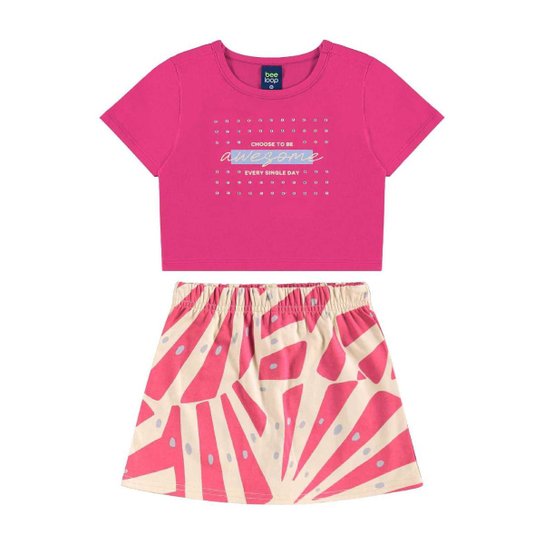 Conjunto Blusa Cropped e Short-Saia Bee Loop