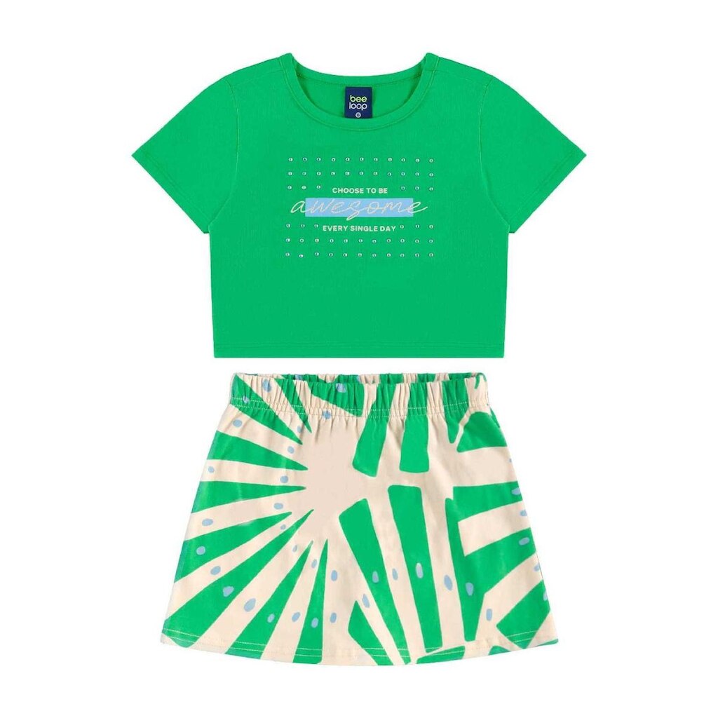 Conjunto Blusa Cropped e Short-Saia Bee Loop