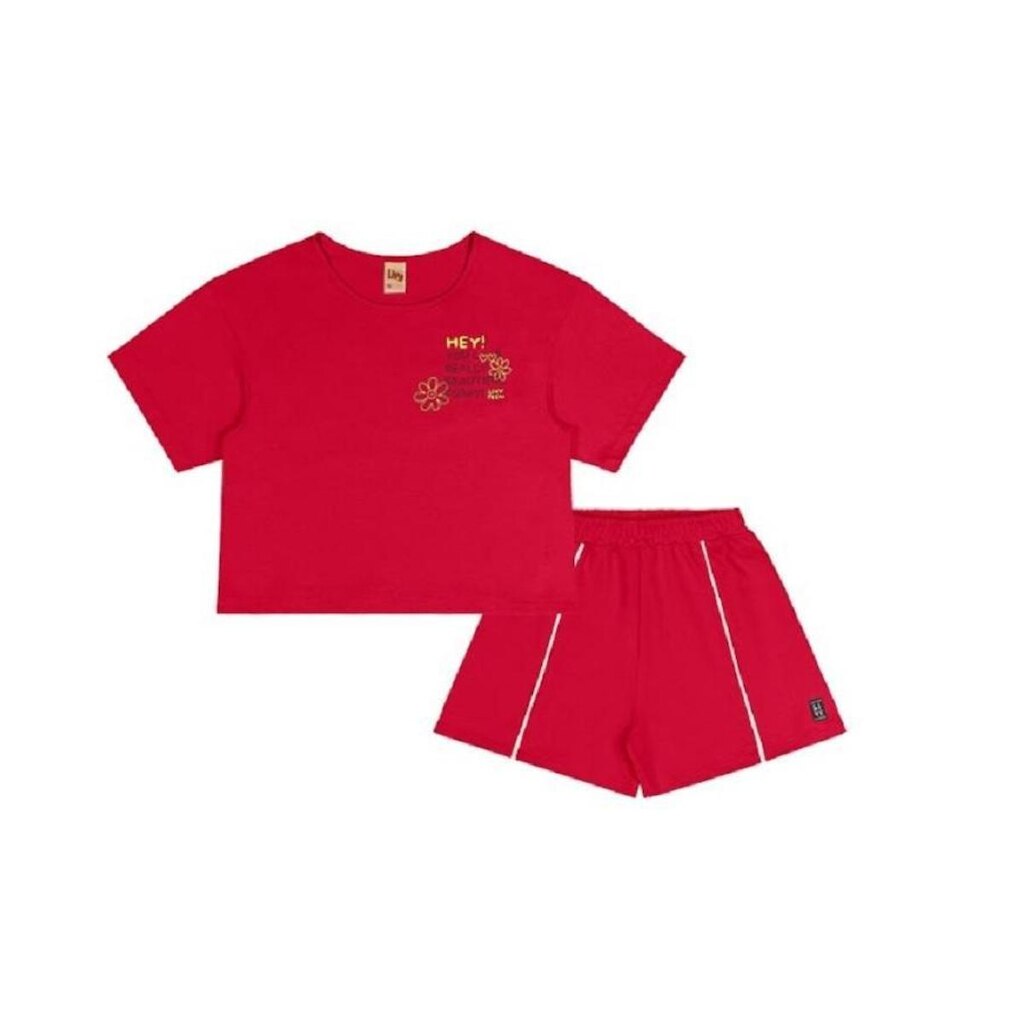 Conjunto Blusa Cropped E Shorts Menina Juvenil Efeito Relevo