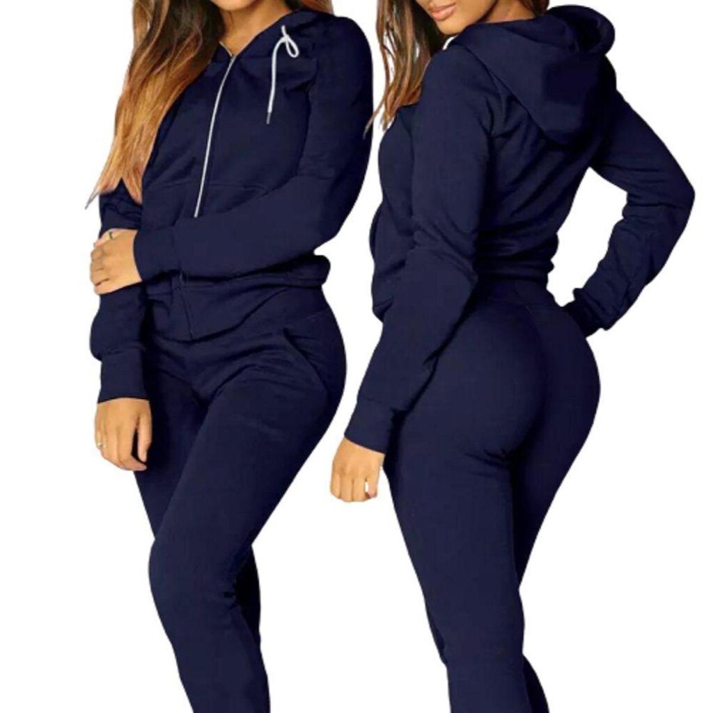 Conjunto Blusa De Frio Moletom Com Capuz e Zíper + Calça Com Bolsos