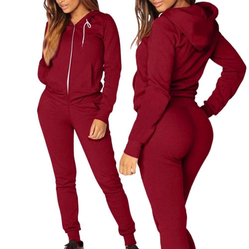 Conjunto Blusa De Frio Moletom Com Capuz e Zíper + Calça Com Bolsos