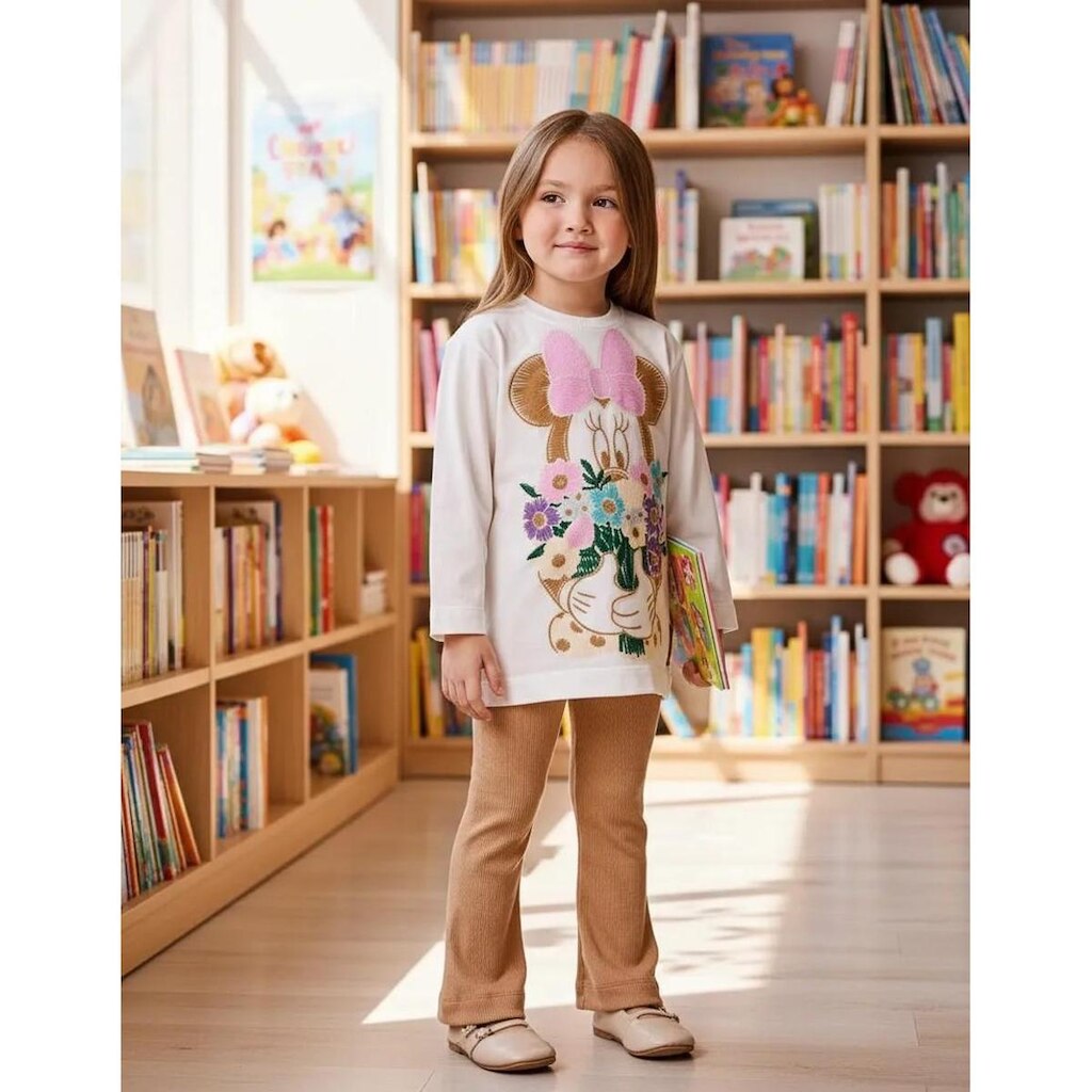 Conjunto Blusa e Calça Flare Canelada Minnie Floral Animê