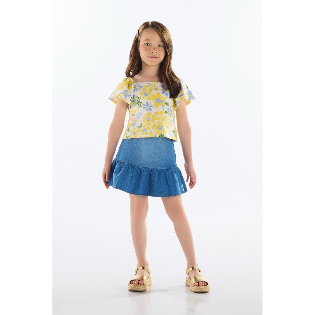 Conjunto Blusa e Saia Jeans Menina Quimby