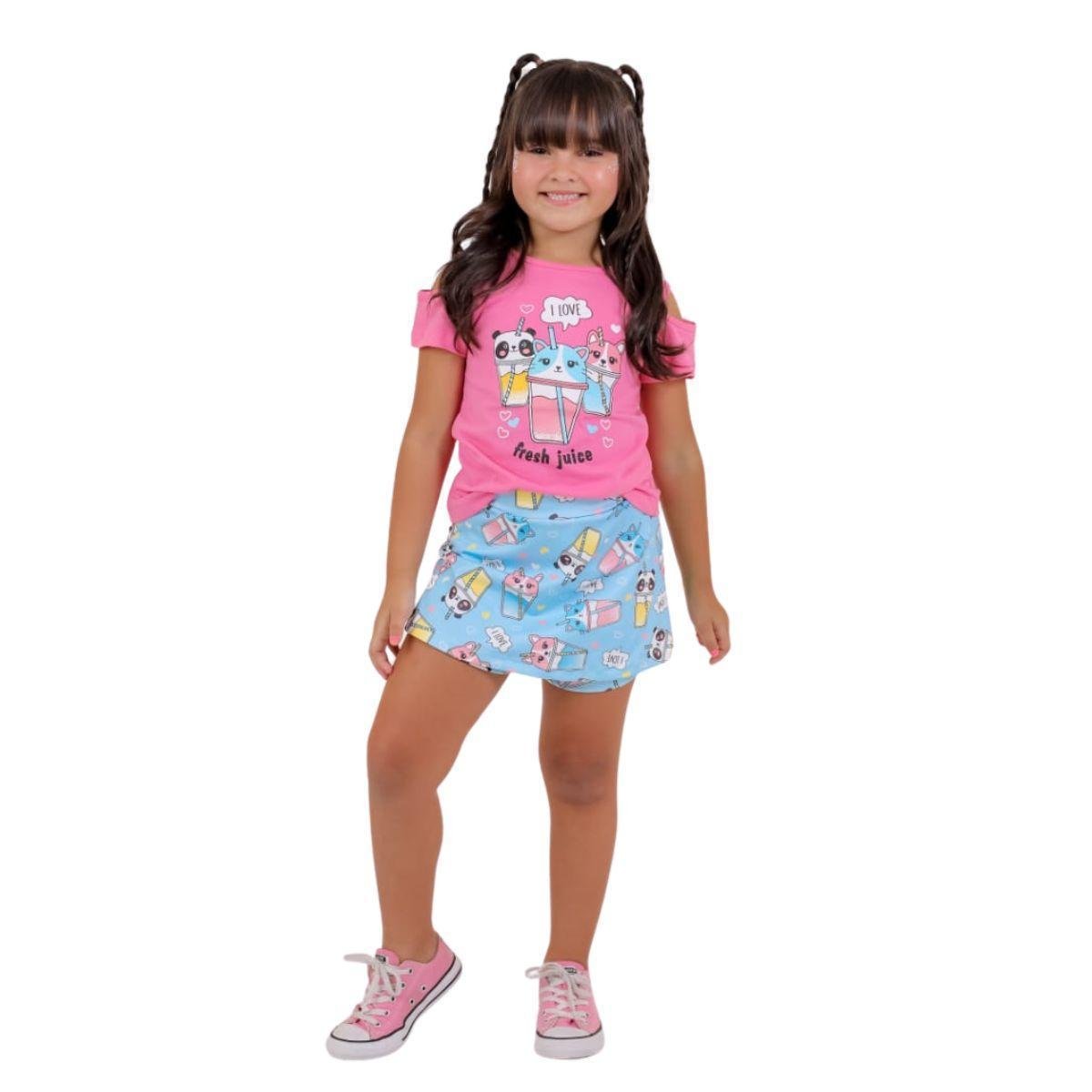 Conjunto Blusa e Short Saia Menina Infantil Criança - Preto | Netshoes