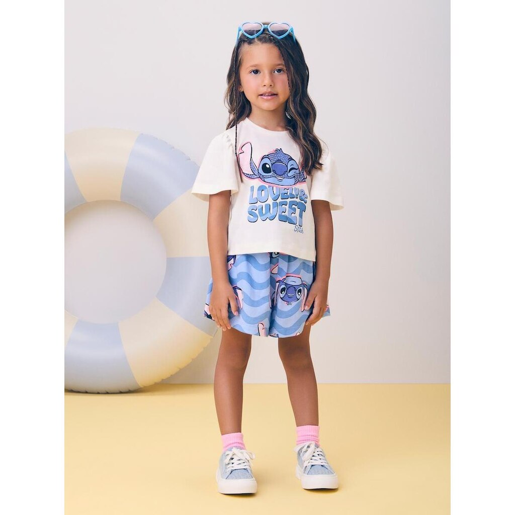 Conjunto Blusa e Shorts Stitch Lovely Momi