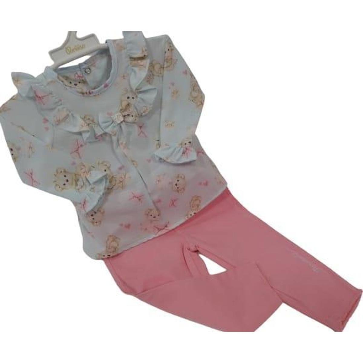 Conjunto Blusa Estampada + Calça Bebê Menina Paraiso 13083