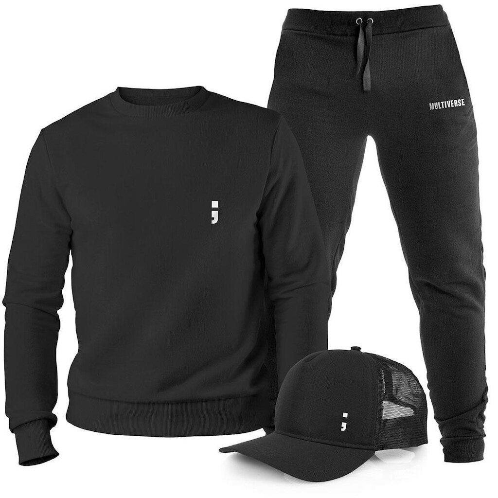 Conjunto Blusa Gola Careca e Calça Moletom Agasalho Ponto e Virgula com Boné TropiCaos