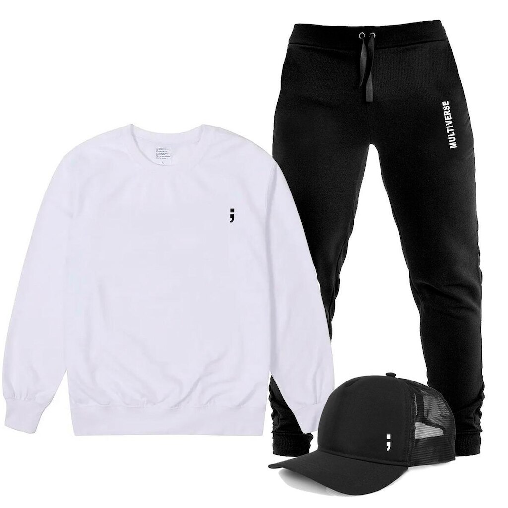 Conjunto Blusa Gola Careca e Calça Moletom Agasalho Ponto e Virgula com Boné TropiCaos