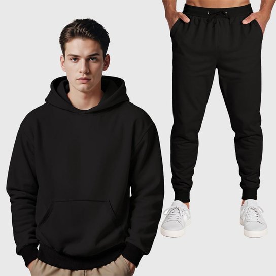 Conjunto Blusa Moletom Canguru + Calça Masculina Lisa
