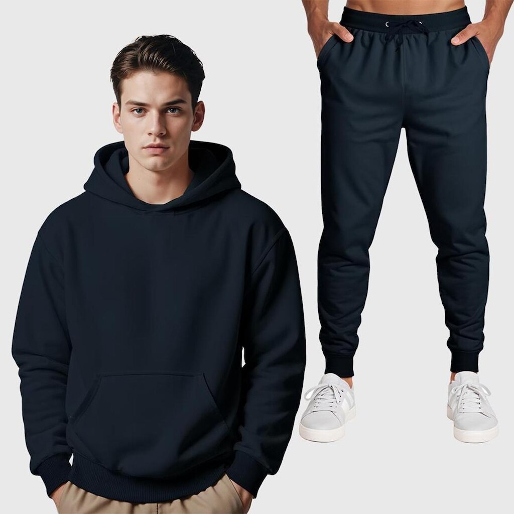 Conjunto Blusa Moletom Canguru + Calça Masculina Lisa