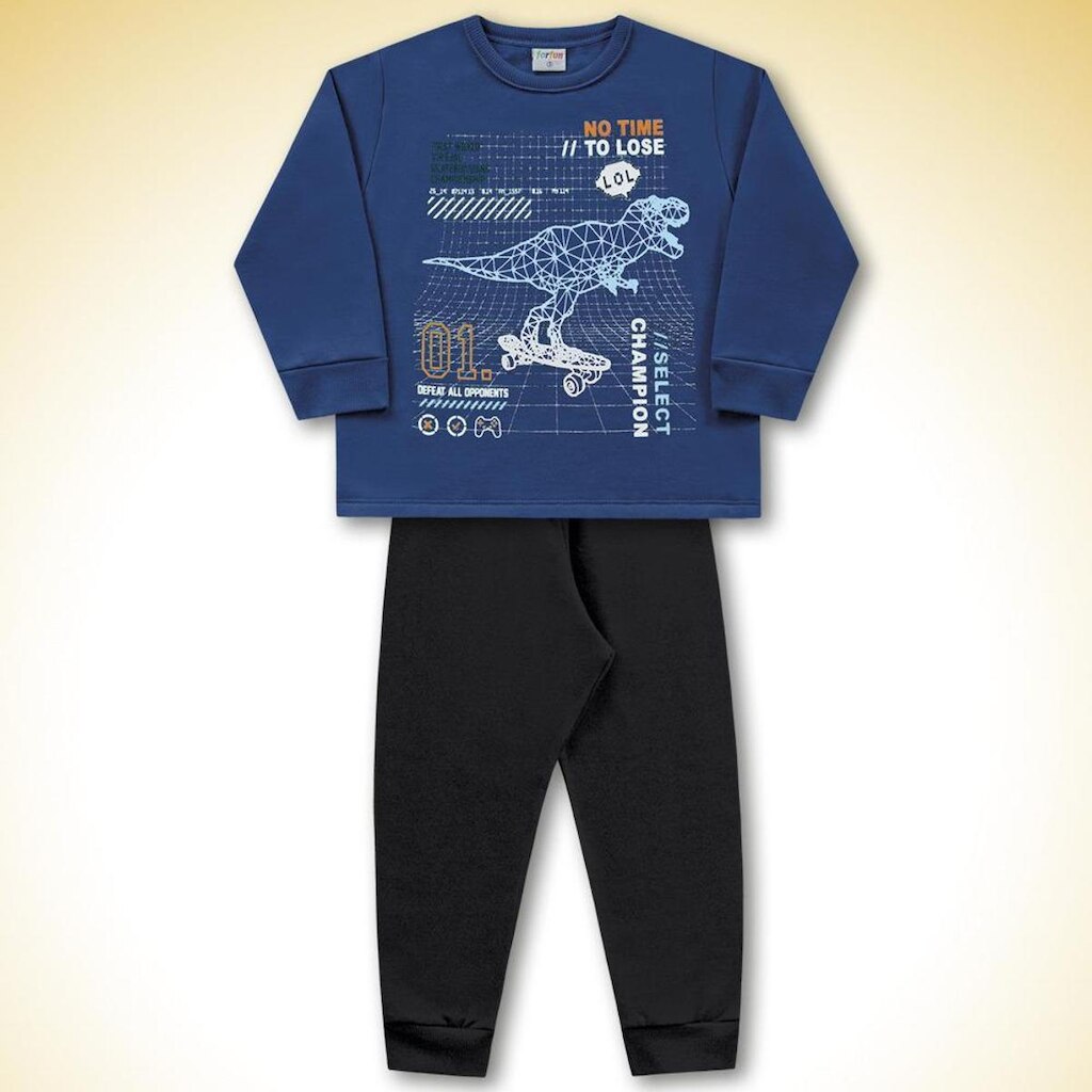 Conjunto Blusão Dinossauro e Calça Moletom Fakini