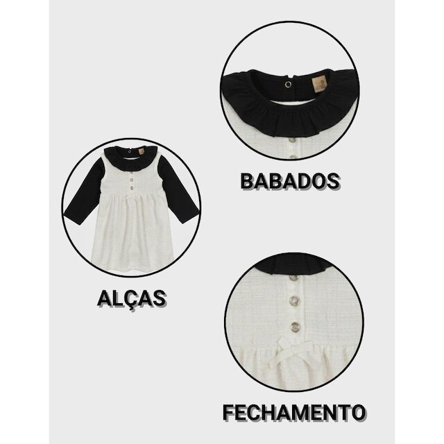Conjunto Body Aveludado Com Salopete Jacquard Preto Look Inverno Sofisticado  Bebê P ao GG