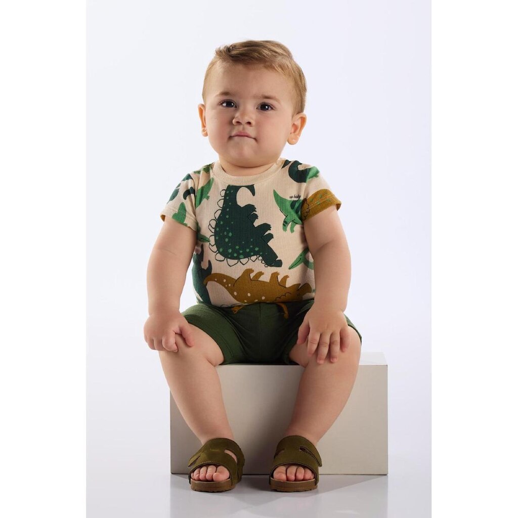 Conjunto Body Dino e Bermuda Bebê Up Baby