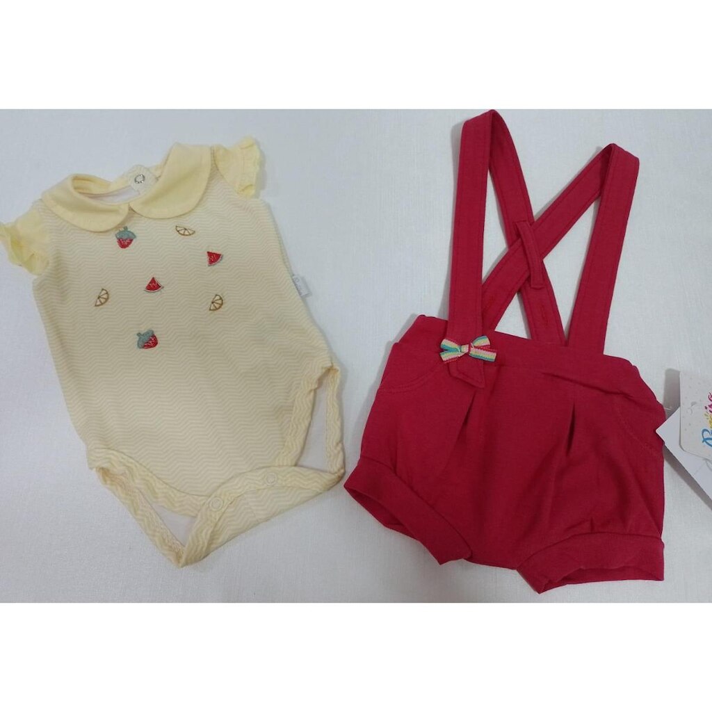 Conjunto Body + Shorts Suspensório Bebê Menina Paraiso 13894