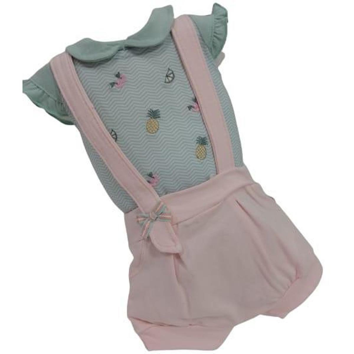 Conjunto Body + Shorts Suspensório Bebê Menina Paraiso 13894