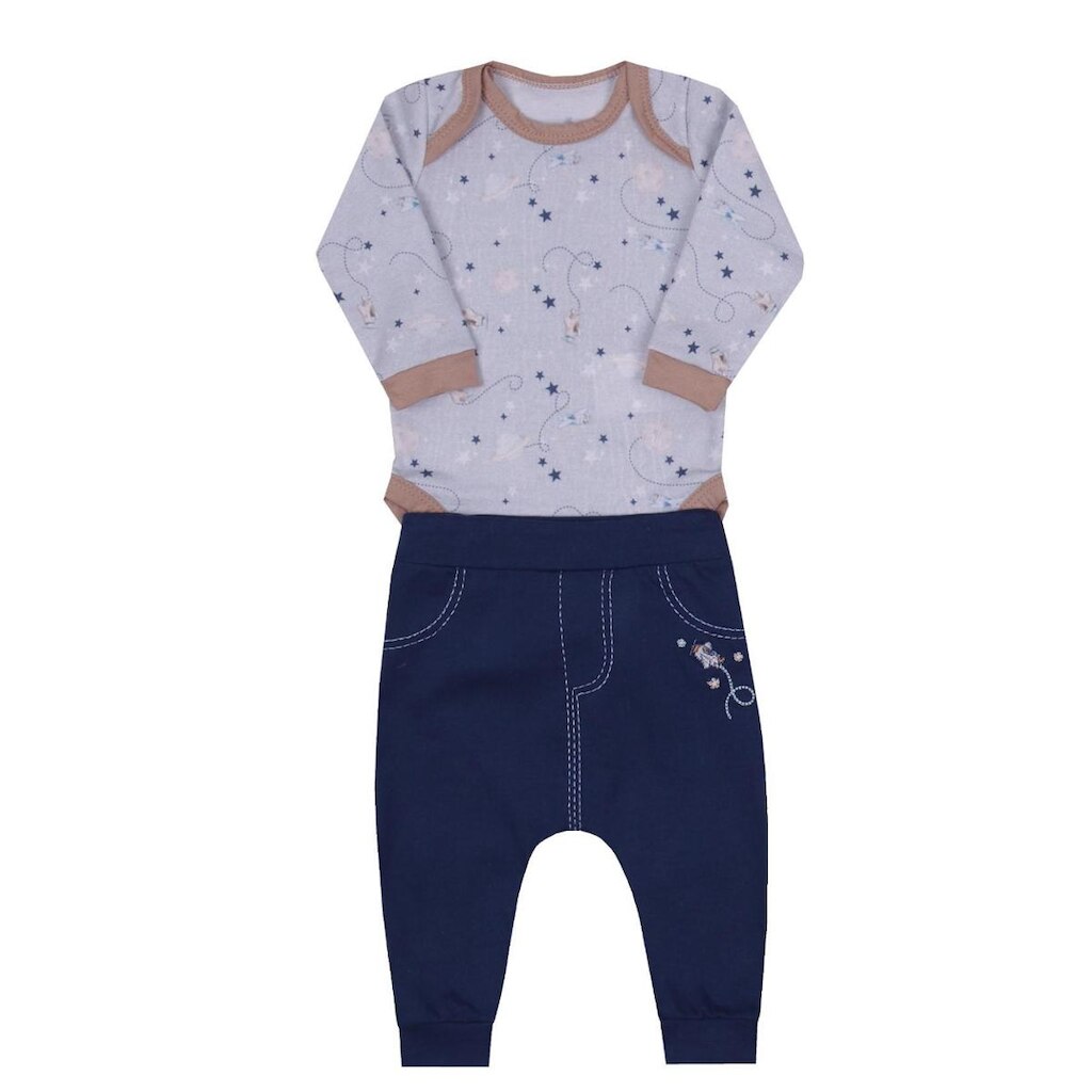 Conjunto Bodya Manga Longa + Calça Azul Letut